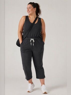 Zella Womens Gwen Jumpsuit Plus Sz 1X Gray Tencel Sleeveless Athleisure Romper